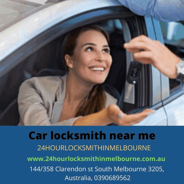 a woman sitting in a car getting a car key