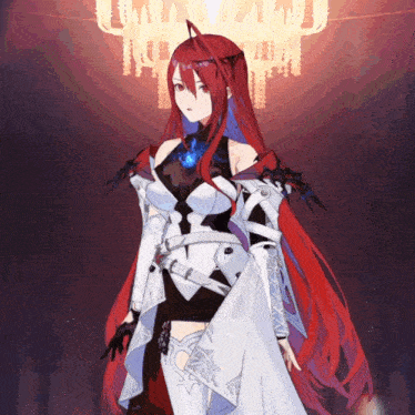 a girl with red hair is wearing a white outfit