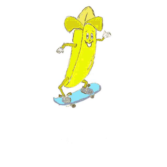 a cartoon banana is riding a skateboard with the words happy birthday below it