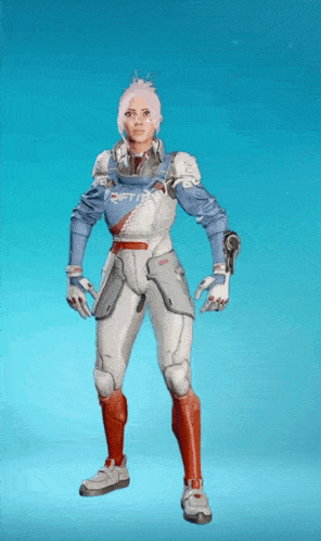 a woman in a futuristic outfit with drift on her chest