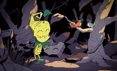 a cartoon drawing of a frog with a leaf on its head