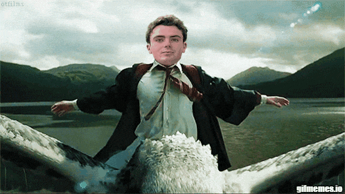 a man in a suit and tie is riding on the back of a white bird