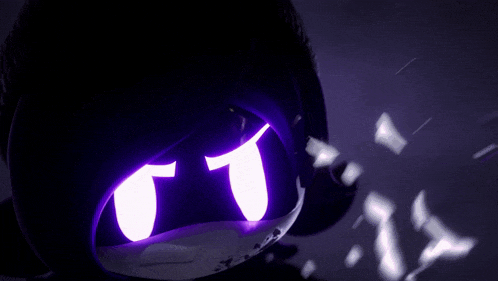 a person with purple eyes and a black hood