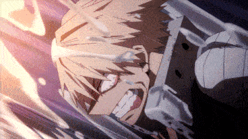 a close up of a person 's face with a sword in his hand