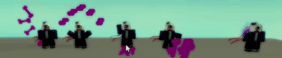 a group of zombies are standing in a line with purple smoke coming out of them