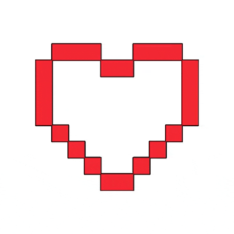 a pixel art heart made of red squares on a white background