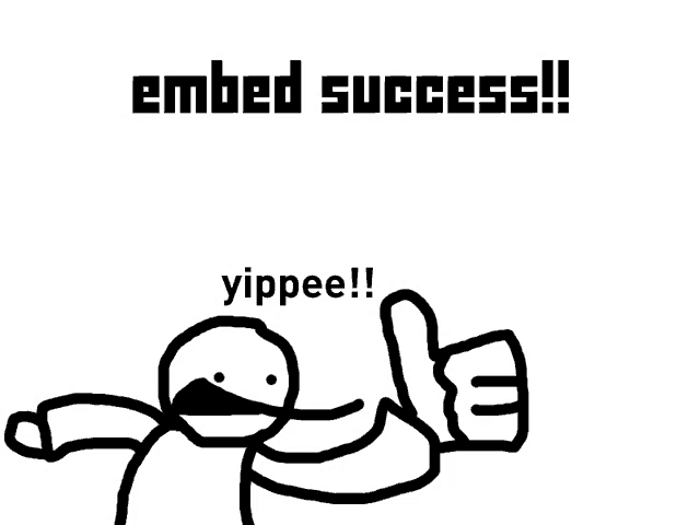 a black and white drawing of a man giving a thumbs up with the words embed success written above him