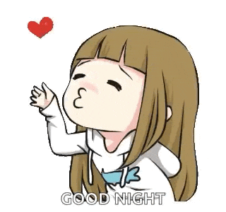 a cartoon girl is blowing a kiss with a heart above her head and says `` good night '' .