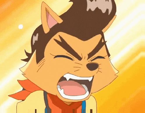 a close up of a cartoon cat with its mouth open