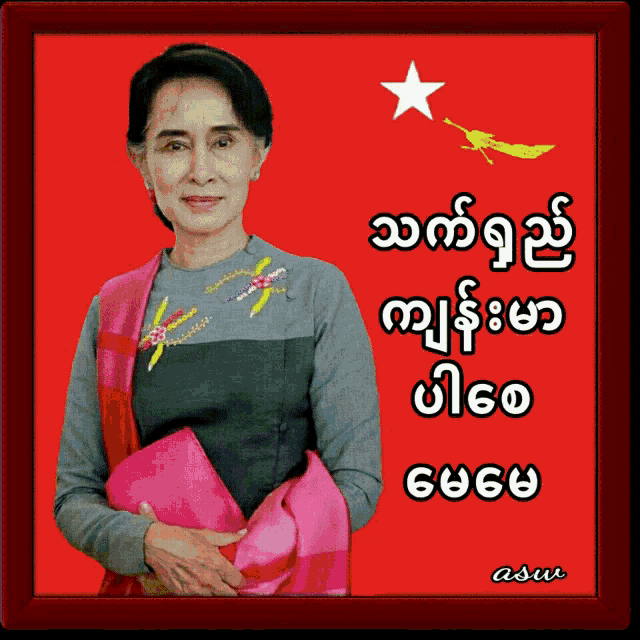 a picture of a woman with a red background and asian writing
