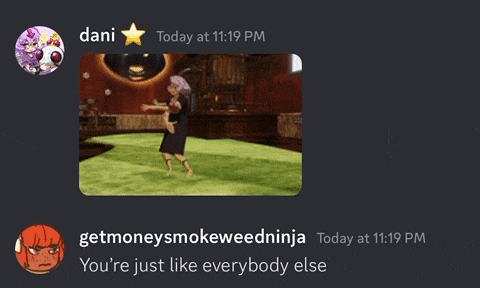 a screenshot of a discord conversation with dani and getmoneysmokeweedninja