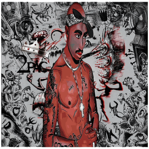 a drawing of tupac shakur with the word 2pac on the bottom