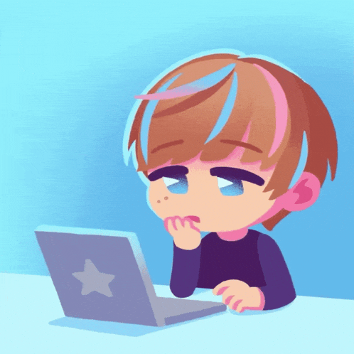 a cartoon drawing of a person sitting in front of a laptop with a star on it