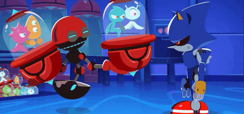 a cartoon of sonic the hedgehog and metal sonic standing next to each other