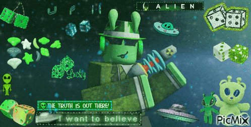 a picture of a green alien with the words " the truth is out there "