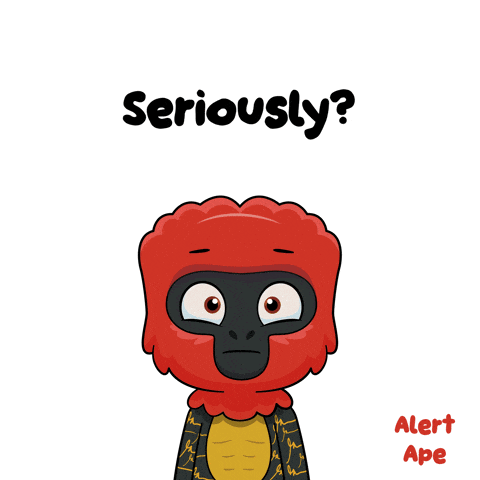 a cartoon of a red ape with the words seriously above it