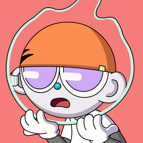 a cartoon character wearing a hat and glasses with a bubble around his head