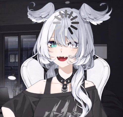a girl with white hair and blue eyes has a loading screen on her head