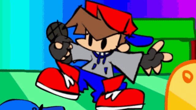 a cartoon character is holding a microphone in his hand and pointing .