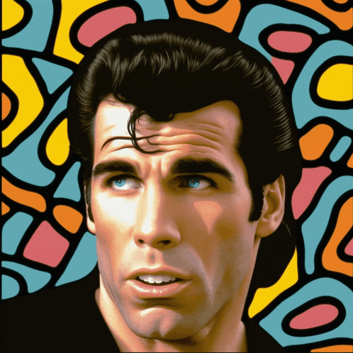 a colorful painting of a man 's face with the number 10 in the background