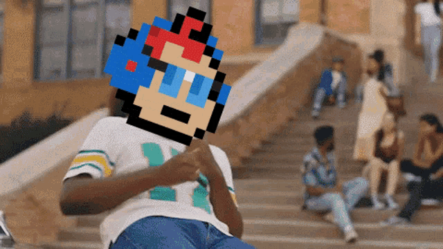 a pixel art of a man wearing a shirt with the number 1 on it