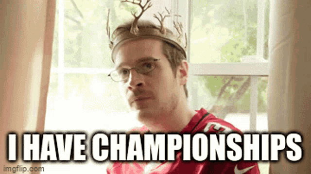 a man with a crown on his head and the words i have championships