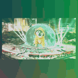 a pixel art of a dog wearing a yellow hooded jacket