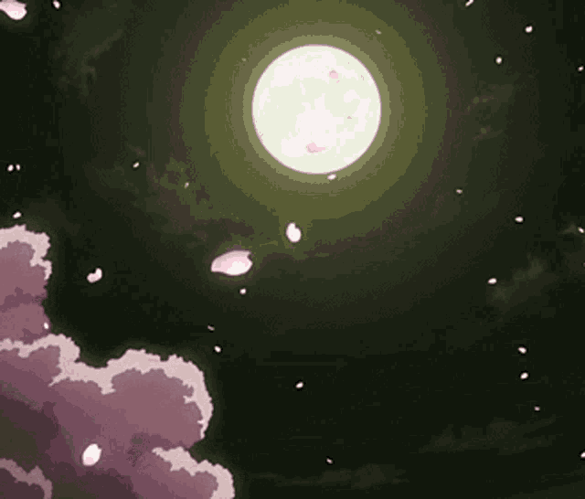 the moon is shining brightly in the night sky