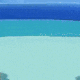 a painting of a blue ocean with a few waves