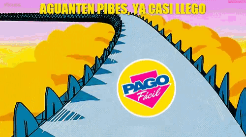 a cartoon of a road with a pago facil logo in the middle