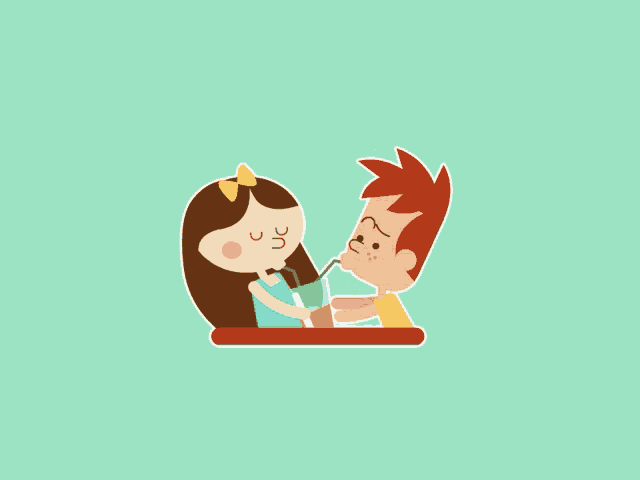a boy and a girl drinking through straws from a glass