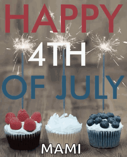 a happy 4th of july greeting with cupcakes and sparklers