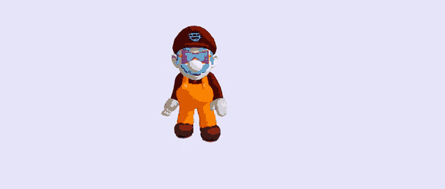 a cartoon character wearing a red hat and overalls