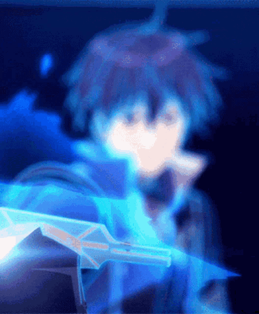 a blurry picture of a person holding a sword in their hand