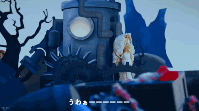a cartoon scene with chinese writing on the bottom left