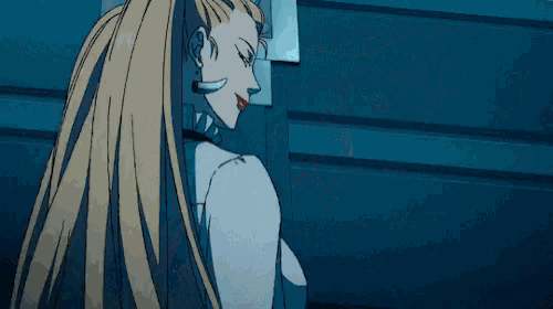 a woman with long blonde hair and a red rose in her mouth