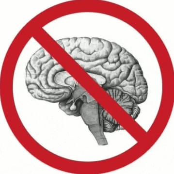 a drawing of a brain in a red circle with a line through it