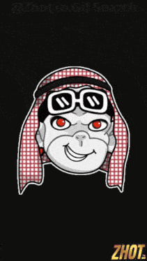 a cartoon of a monkey wearing glasses and a head scarf with the word zhot below it
