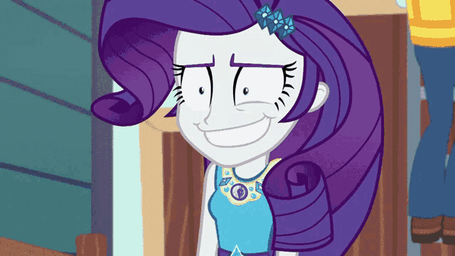 a cartoon drawing of a girl with purple hair