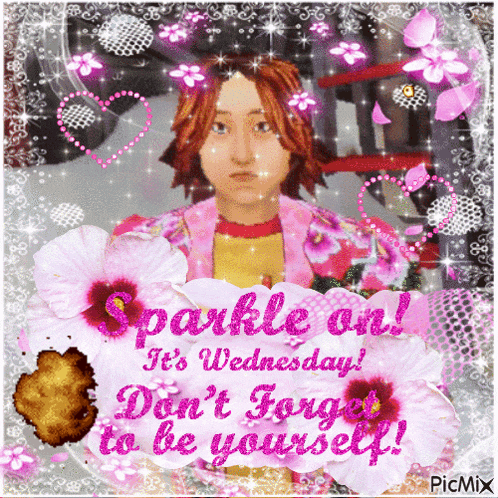 a picture of a girl with the words sparkle on it 's wednesday on it