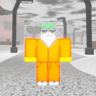 a cartoon character wearing an orange jumpsuit and a green hat and sunglasses