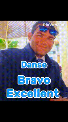 a man in a suit and tie is smiling with the words danse bravo excellent below him