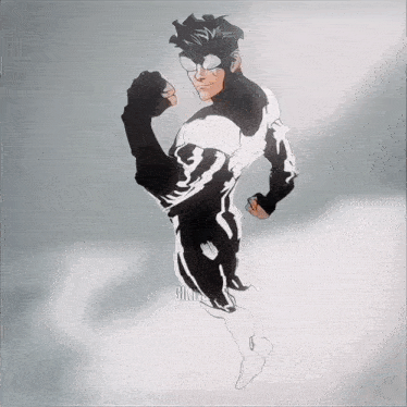 a drawing of a man in a black and white superhero suit with the word glimpse on the bottom right