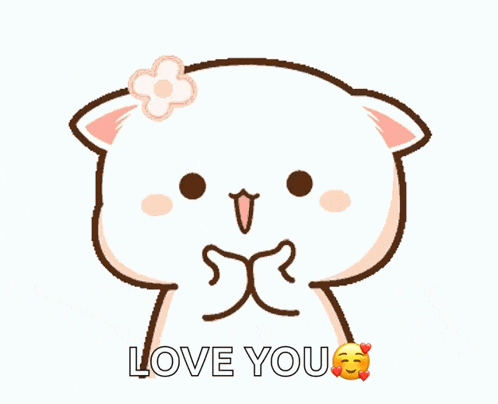 a cartoon cat with a flower on its head and the words love you