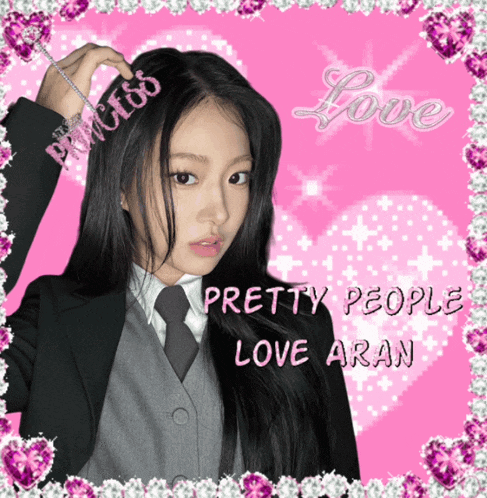 a picture of a girl with the words " pretty people love aran "