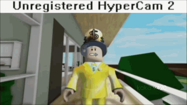 a picture of a roblox character with the words unregistered hypercam 2 written on it