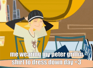 a cartoon character is wearing a peter griffin shirt