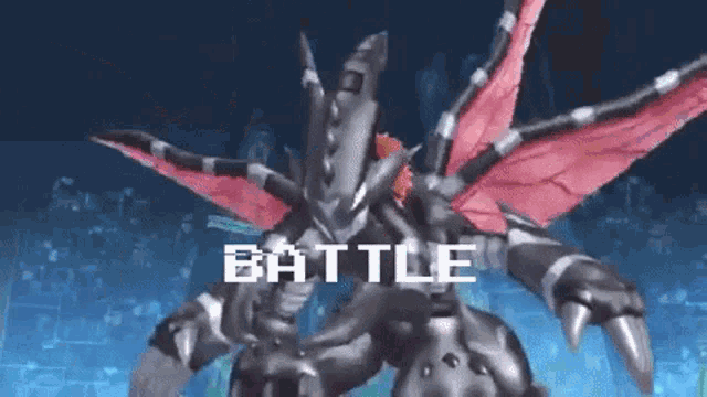a video game character with wings and the words `` battle '' written on the bottom .