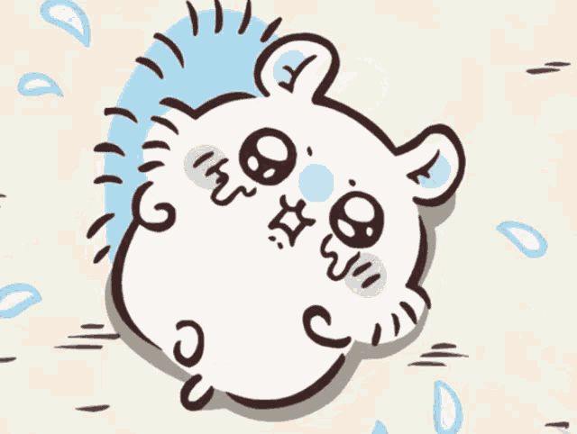 a cartoon drawing of a pig laying on its back with a blue background