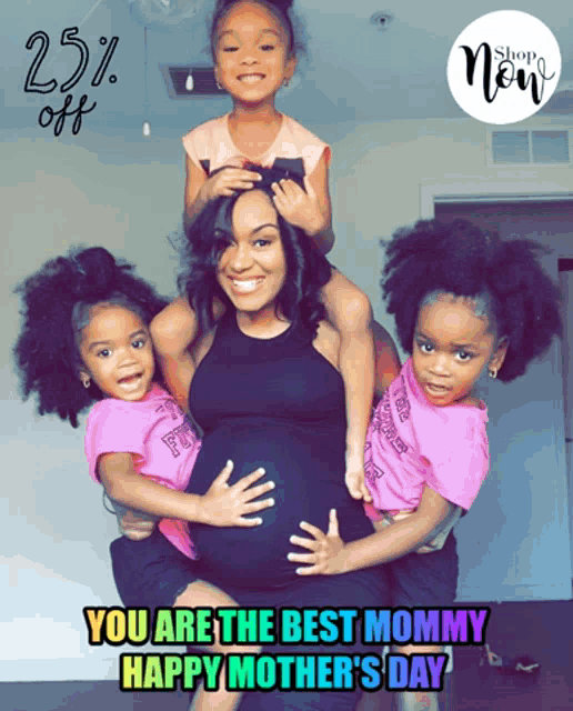 a pregnant woman is being held by a man and two little girls with the words " you are the best mommy happy mother 's day "